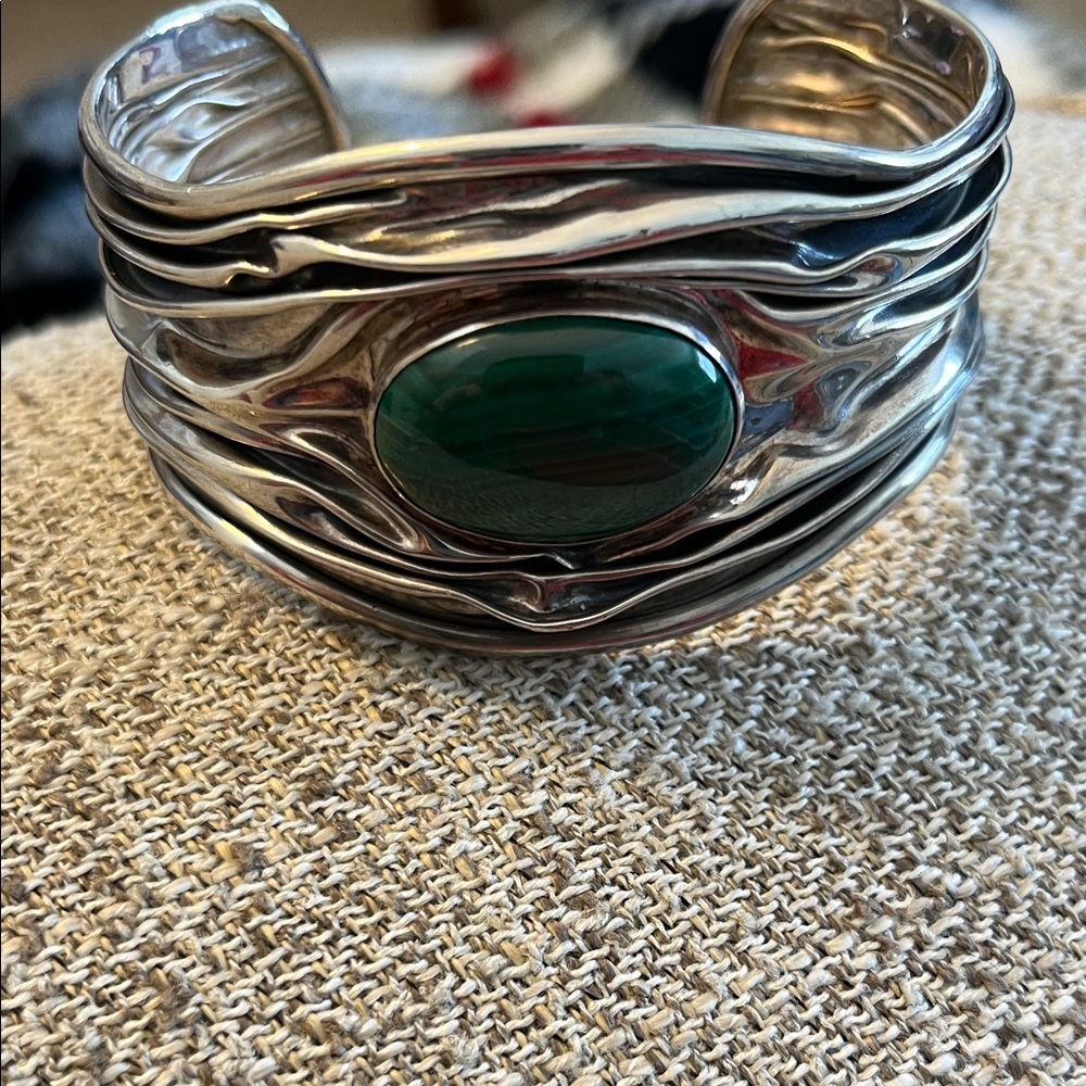 Dominique Dinoaurt Sterling and malachite cuff bracelet